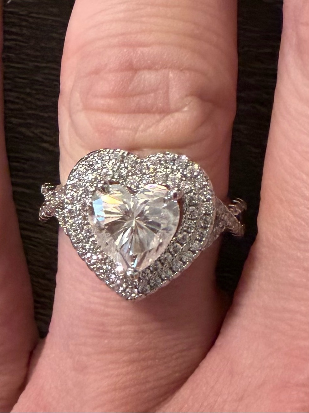 Heart Halo Moissanite Ring in Silver